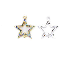 18K Gold Filled Multi CZ Star Charm Connector, Star Charm, Star Pendant, Star Bracelet, Star Necklace, Cubic Zirconia, 21x20mm, CN272