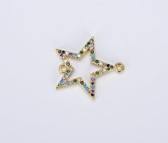 18K Gold Filled Multi CZ Star Charm Connector, Star Charm, Star Pendant, Star Bracelet, Star Necklace, Cubic Zirconia, 21x20mm, CN272