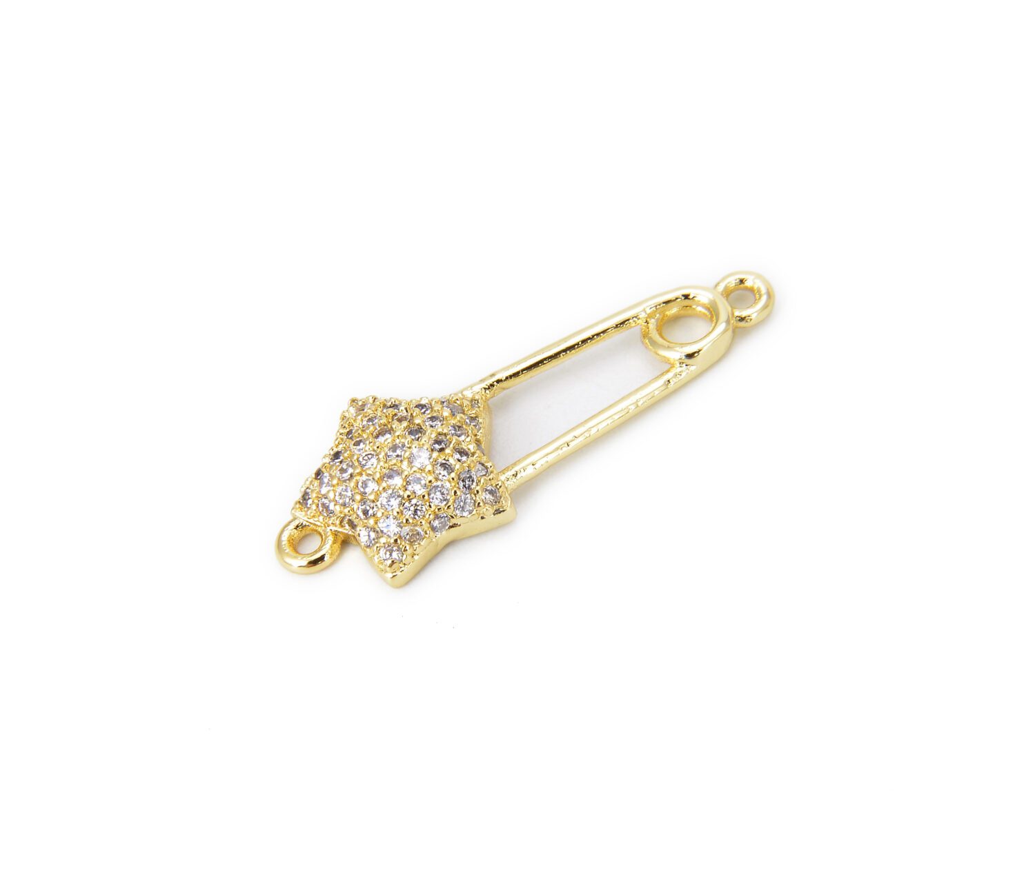 18K Gold Filled Star Safety Pin Connector, CZ Micro Pave, Safety Pin, Connector, Gold Safety Pin, Cubic Zirconia, 28x10mm, CN275