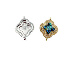 18K Gold Filled Abalone Shell Clover Connectors, Lucky Charm Connector, Cubic Clover Jewelry Craft Supply Link Connector Shamrock Bracelet, CN279