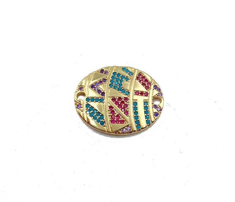 18K Gold Filled Rainbow CZ Oval Connector Charm, CZ Micro Pave Charm, Egg Shape Connector, Gold Oval Shape Connector, 23x18mm, CN285