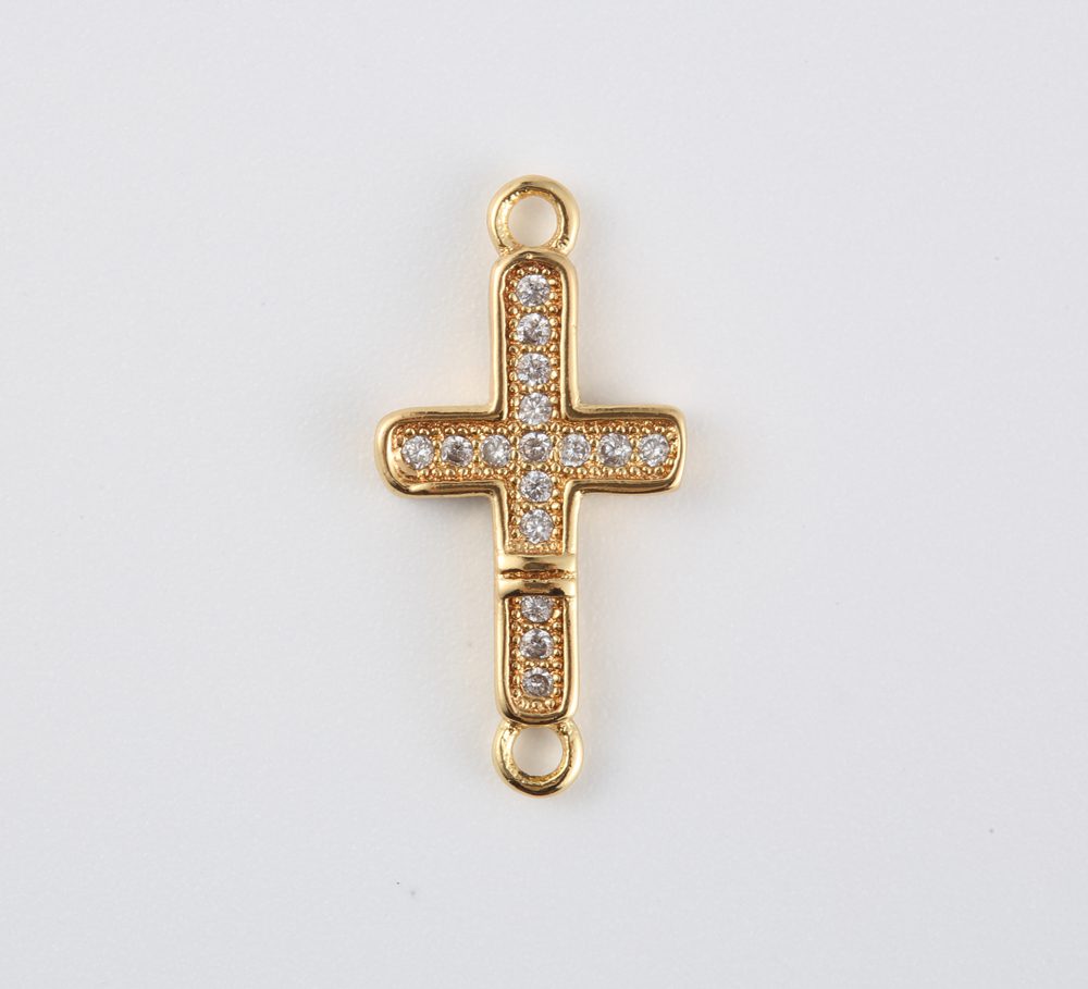 18K Gold Filled Cross Connector, Bracelet Connector, CZ Micro Pave Connector, Religious Connector, Cubic Zirconia, Connector, 20x10mm, CN306