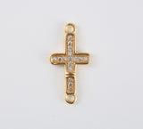 18K Gold Filled Cross Connector, Bracelet Connector, CZ Micro Pave Connector, Religious Connector, Cubic Zirconia, Connector, 20x10mm, CN306