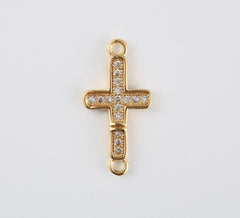 18K Gold Filled Cross Connector, Bracelet Connector, CZ Micro Pave Connector, Religious Connector, Cubic Zirconia, Connector, 20x10mm, CN306