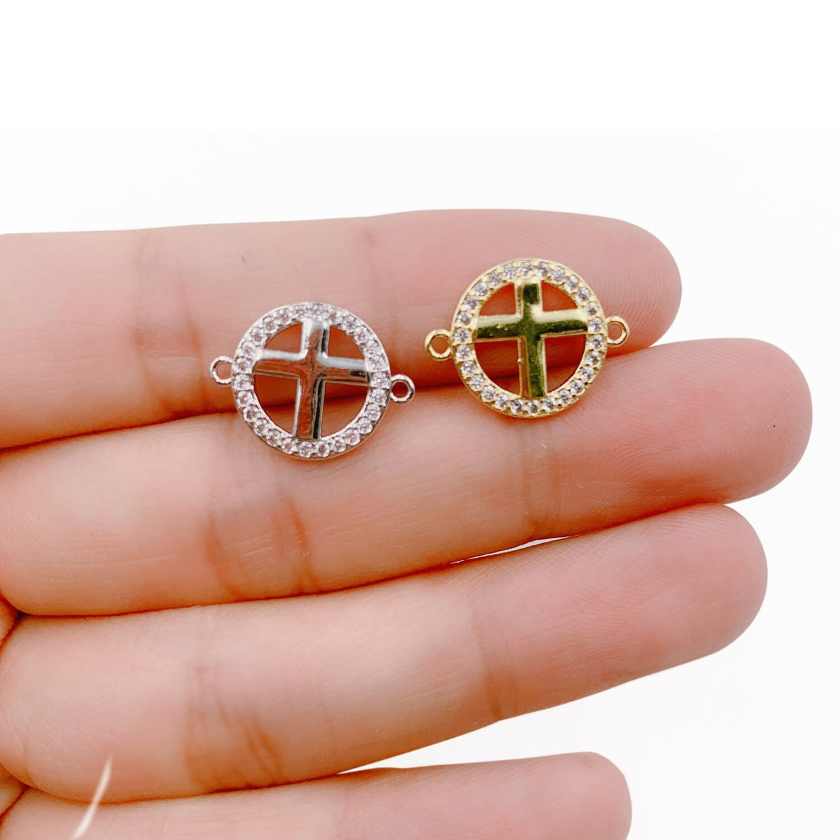 24K Gold Filled CZ Micro Pave Jesus Cross Connector/Link, Cubic Zirconia Pave Bracelet Necklace Connector, Cross Charm, 17mm, CN348