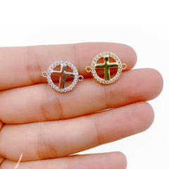 24K Gold Filled CZ Micro Pave Jesus Cross Connector/Link, Cubic Zirconia Pave Bracelet Necklace Connector, Cross Charm, 17mm, CN348