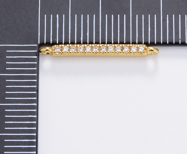24K Gold Filled Minimalist Rectangular Bar Connector Micro Pave CZ DIY Charm Necklace Bracelet Findings for Jewelry Making, 20x2mm, CN361