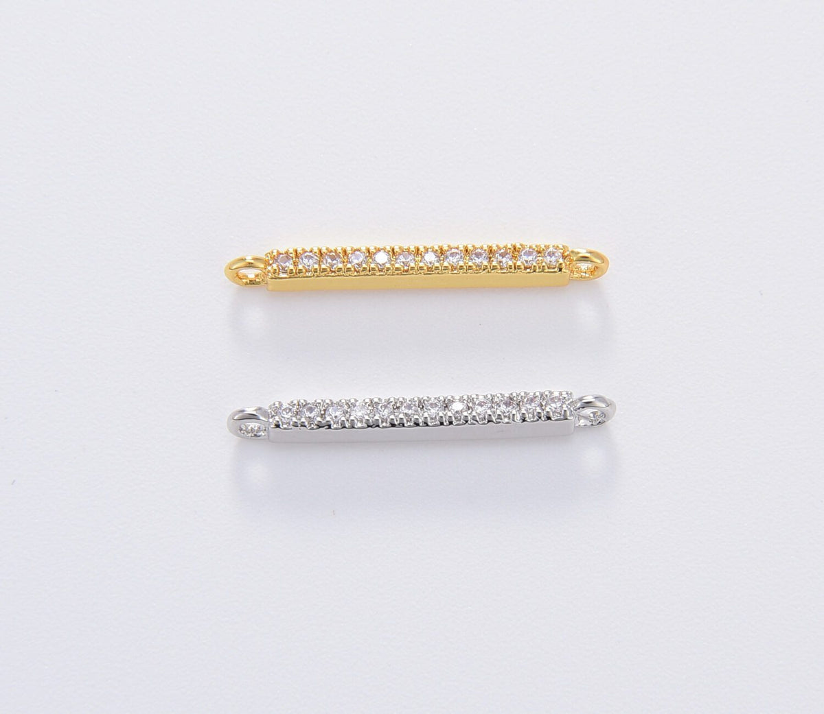 24K Gold Filled Minimalist Rectangular Bar Connector Micro Pave CZ DIY Charm Necklace Bracelet Findings for Jewelry Making, 20x2mm, CN361