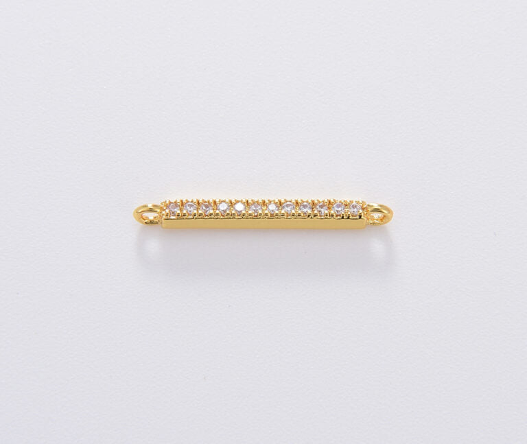 24K Gold Filled Minimalist Rectangular Bar Connector Micro Pave CZ DIY Charm Necklace Bracelet Findings for Jewelry Making, 20x2mm, CN361