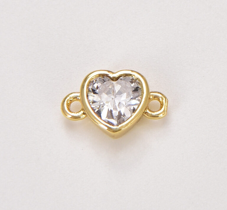 18K Gold Filled Tiny Heart Charm Connector, Round CZ Charm Connector, Cubic Zirconia Charm Pendant for Bracelet Necklace Component, CN373