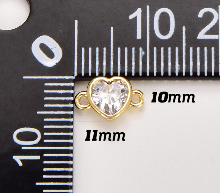 18K Gold Filled Tiny Heart Charm Connector, Round CZ Charm Connector, Cubic Zirconia Charm Pendant for Bracelet Necklace Component, CN373