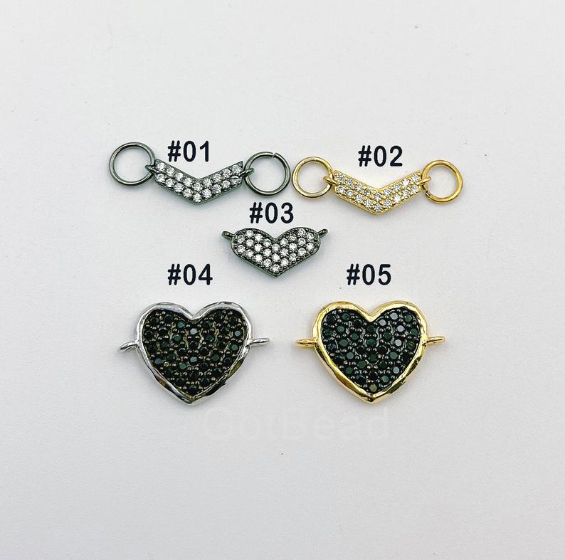 18K Gold Filled Dainty Heart Charm Connector, Micro Pave Connector Link, Cubic Zirconia Charm Connector for Jewelry Making, CN376A