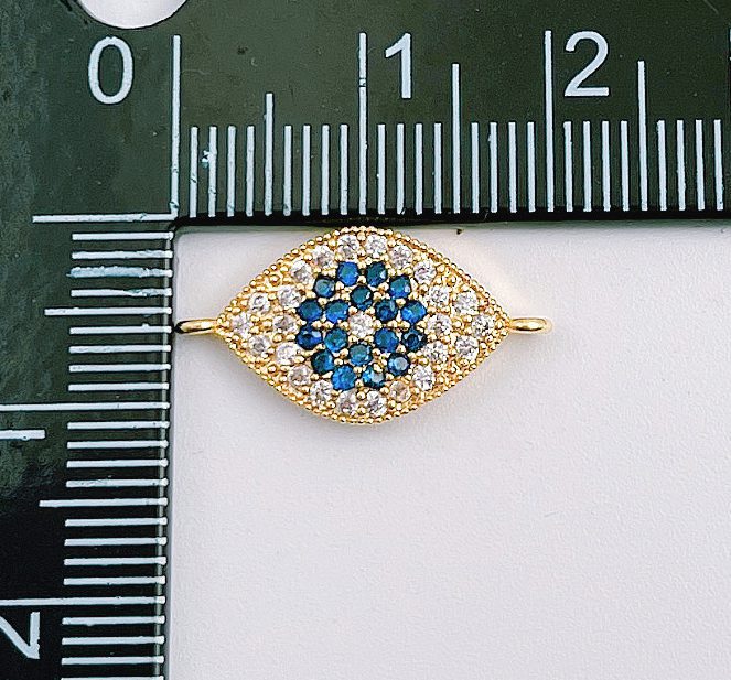 18K Gold Filled Dainty Micro Pave Evil Eye Connector, CZ Evil Eye Charm, Cubic Zirconia Gold Evil Eye Bracelet Connector Link Charm, CN378