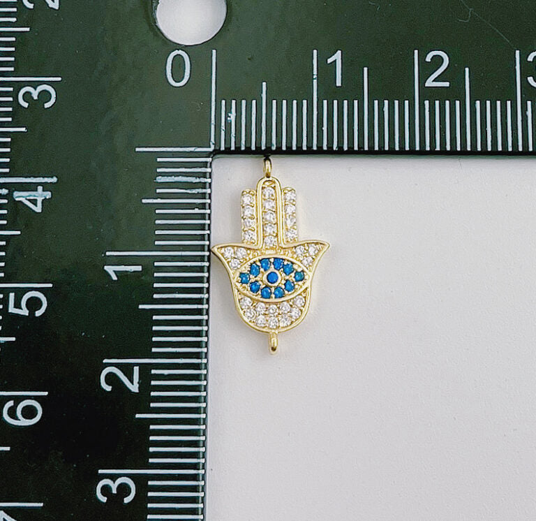 18K Gold Filled Hamsa Hand Connector, Micro Pave Hamsa Charm Connector for Bracelet Necklace Earring Component, 20x12mm, CN381