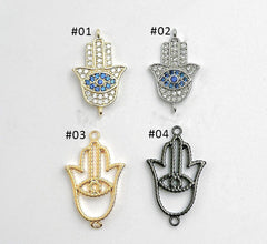 18K Gold Filled Hamsa Hand Connector, Micro Pave Hamsa Charm Connector for Bracelet Necklace Earring Component, 20x12mm, CN381