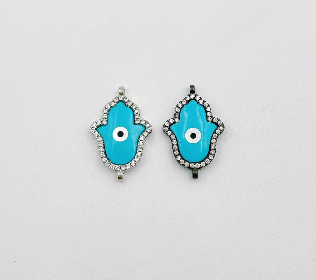 Turquoise Blue Enamel Hamsa Hand Connector, Micro Pave Hamsa Charm Connector for Bracelet Necklace Earring Component, 25x15mm, CN382