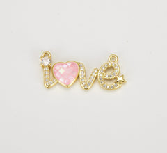 18K Gold Filled Love Word Charm Connector, Couples Charm, Valentine Gift for Her, Necklace Bracelet Jewelry Making Supply, 27x12mm, CN383