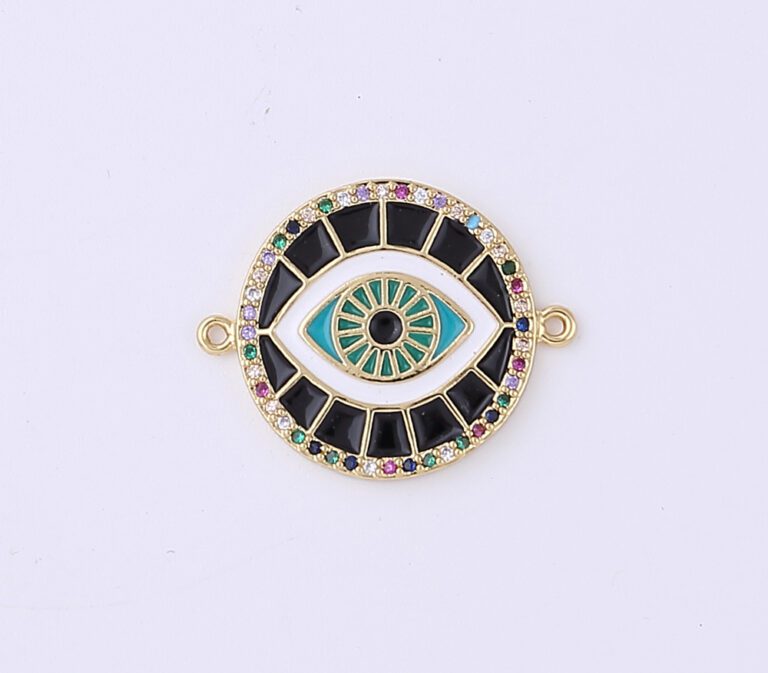 18K Gold Filled Pink Enamel Evil Eye Connector, Micro Pave CZ Charm, Spiritual Protection Amulet Necklace Pendant for Jewelry Making, CN385