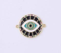 18K Gold Filled Pink Enamel Evil Eye Connector, Micro Pave CZ Charm, Spiritual Protection Amulet Necklace Pendant for Jewelry Making, CN385