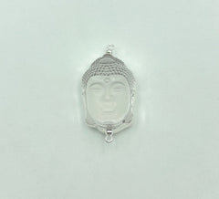 Crystal Quartz Buddha Head Connector in Silver Tone, Dainty Glass Buddha Head for Necklace Bracelet Jewelry Making Supply, 37x20mm, CN390