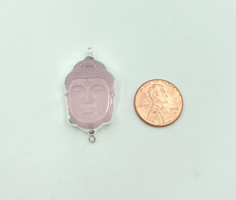 Crystal Quartz Buddha Head Connector in Silver Tone, Dainty Glass Buddha Head for Necklace Bracelet Jewelry Making Supply, 37x20mm, CN390