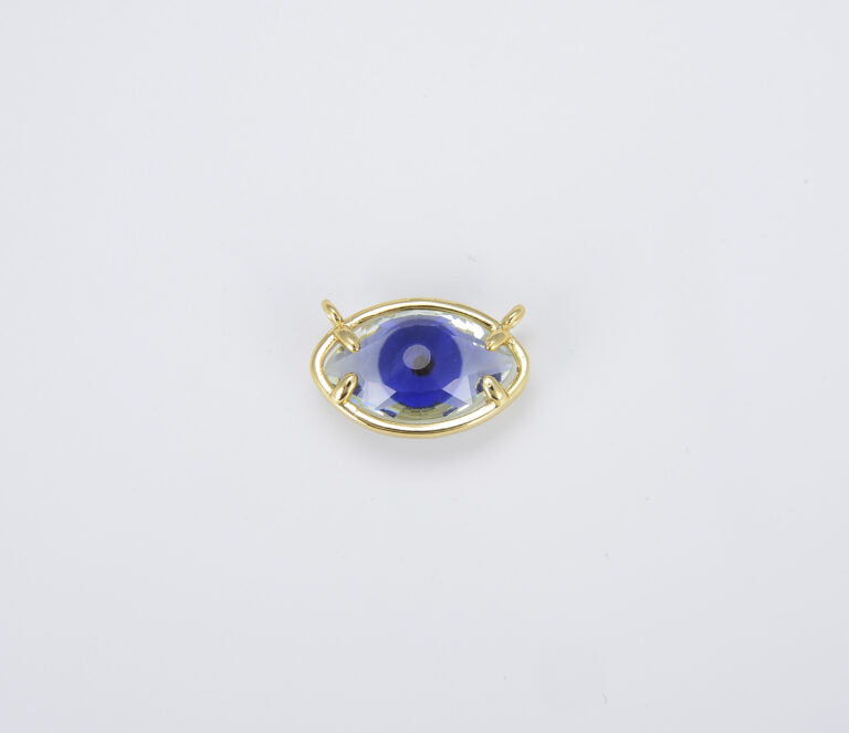 18K Gold Filled Evil Eye Glass Connector, Evil Eye Charm for Bracelet Necklace Pendant Findings for Jewelry Making, 20x12mm, CN391