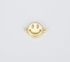 18K Gold Filled Dainty Happy Smile Connector, Tiny Smiley Face Bracelet Connector Emoji Bracelet Connector for Jewelry Making Supply, CN393