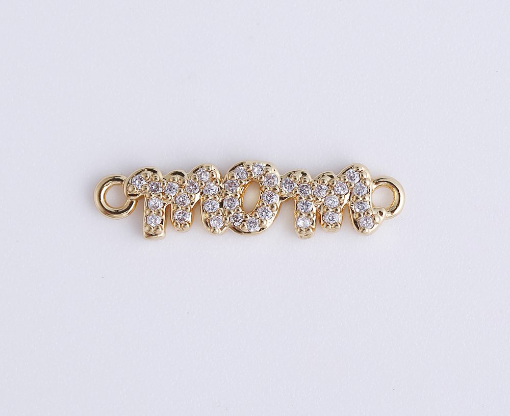 18K Gold Filled Mom Word Charm Connector, Mothers Day Gift, Mom Charm for Bracelet Necklace Component DIY Jewelry Making Supply, CN394
