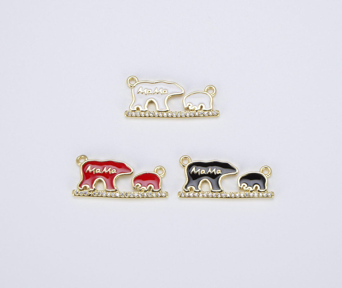 18K Gold Filled Enamel Mama Bear Charm Connector, CN399