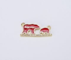 18K Gold Filled Enamel Mama Bear Charm Connector, CN399