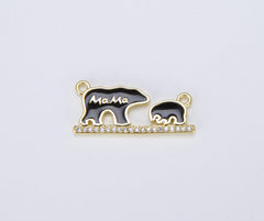 18K Gold Filled Enamel Mama Bear Charm Connector, CN399