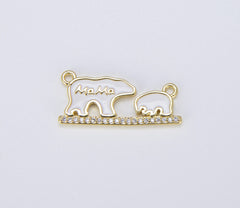 18K Gold Filled Enamel Mama Bear Charm Connector, CN399