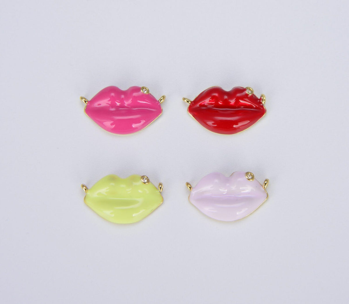 18K Gold Filled Enamel Pave Lips Charm Connector, CN400