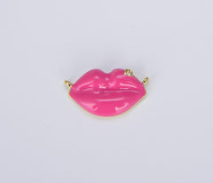 18K Gold Filled Enamel Pave Lips Charm Connector, CN400