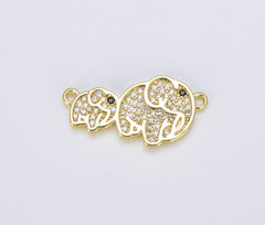 18K Gold Filled Mama and Baby Elephant Connector, CN401