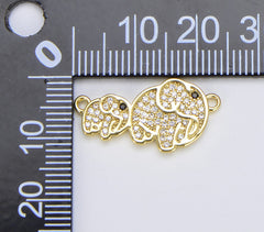 18K Gold Filled Mama and Baby Elephant Connector, CN401