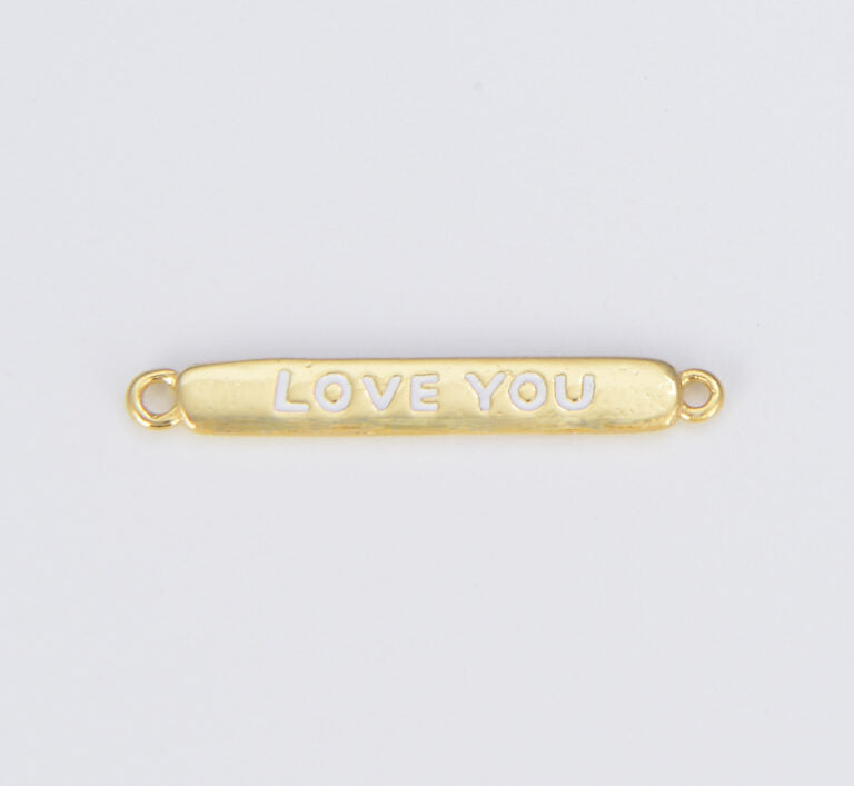 18K Gold Filled Flat Enamel Love You Bar Charm Connector, CN404