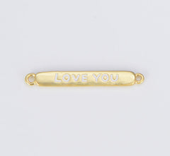 18K Gold Filled Flat Enamel Love You Bar Charm Connector, CN404