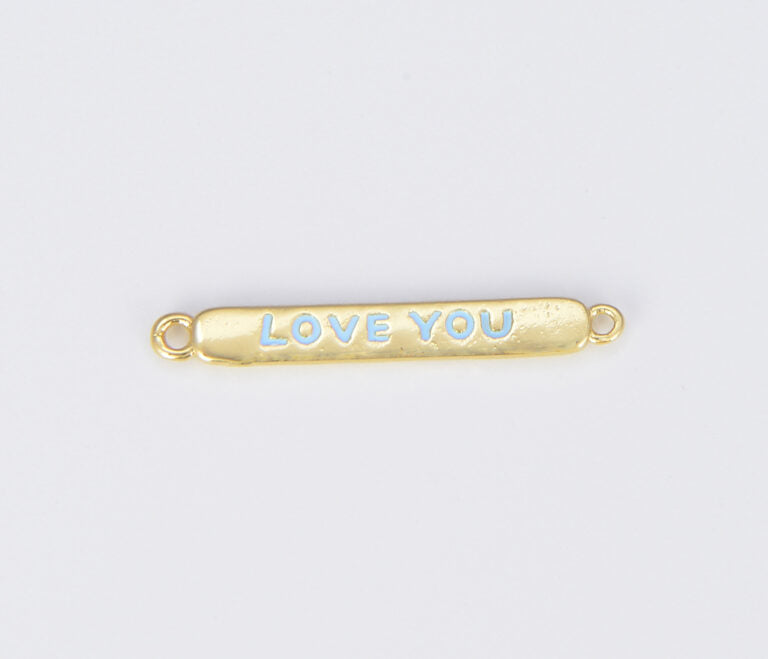 18K Gold Filled Flat Enamel Love You Bar Charm Connector, CN404