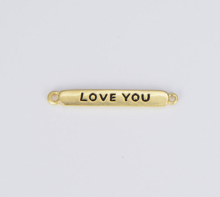 18K Gold Filled Flat Enamel Love You Bar Charm Connector, CN404