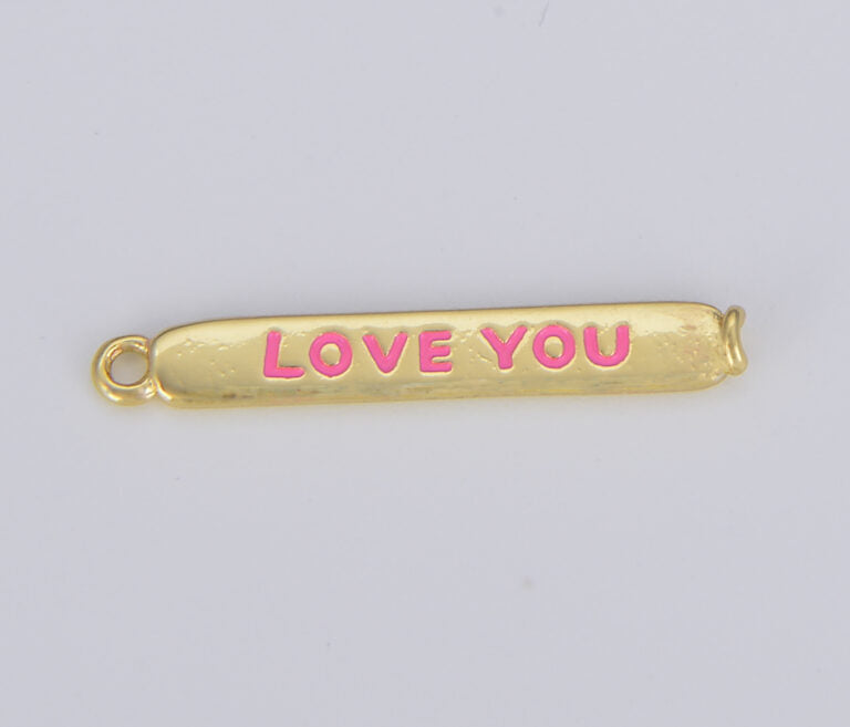 18K Gold Filled Flat Enamel Love You Bar Charm Connector, CN404