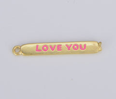 18K Gold Filled Flat Enamel Love You Bar Charm Connector, CN404