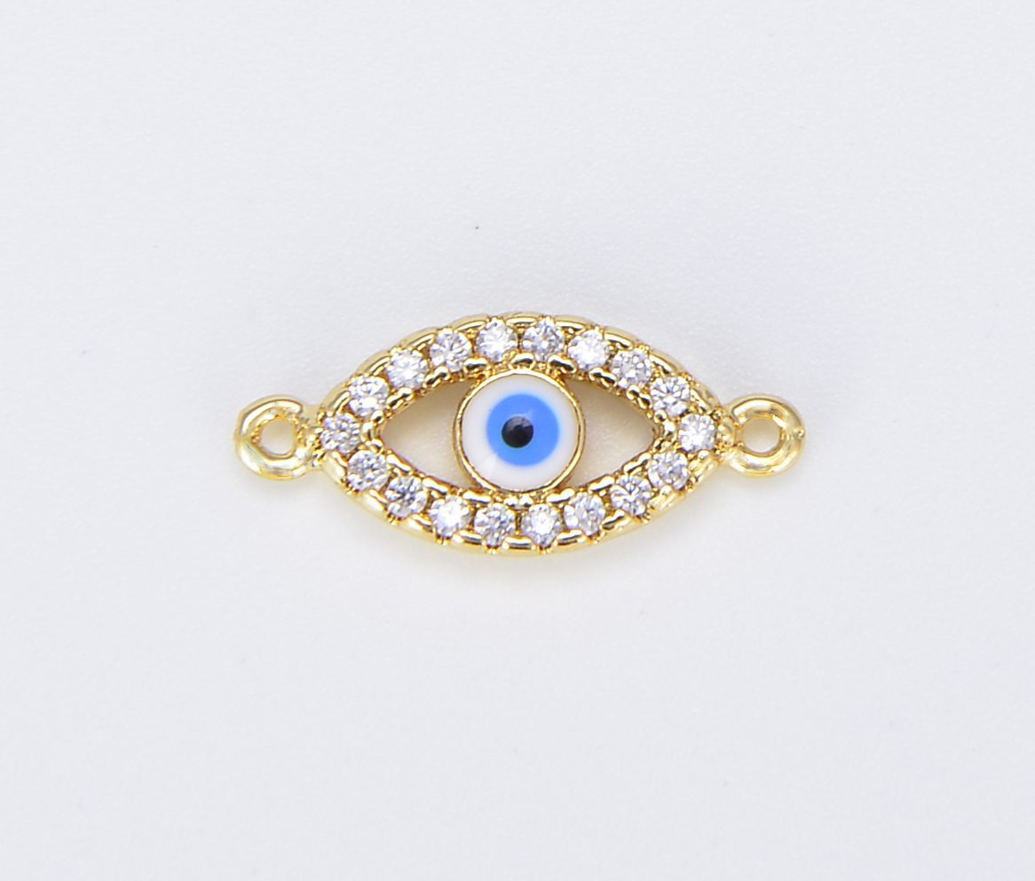 18K Gold Filled Evil Eye CZ Micro Pave Connector, CZ Micro Pave Eye Bracelet Connector for Bracelet Necklace Making Supply Findings, CN407