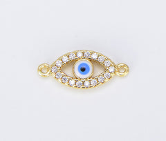 18K Gold Filled Evil Eye CZ Micro Pave Connector, CZ Micro Pave Eye Bracelet Connector for Bracelet Necklace Making Supply Findings, CN407