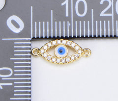 18K Gold Filled Evil Eye CZ Micro Pave Connector, CZ Micro Pave Eye Bracelet Connector for Bracelet Necklace Making Supply Findings, CN407