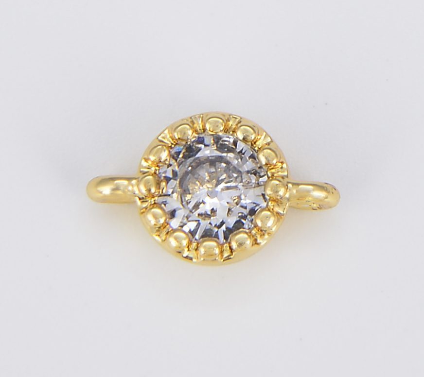 18K Gold Filled Round CZ Charm Connector, CN411