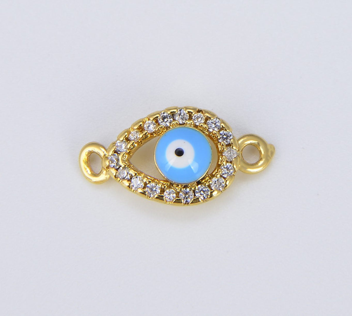 18K Gold Filled Enamel Blue Evil Eye Connector, CN412