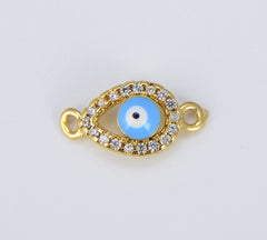 18K Gold Filled Enamel Blue Evil Eye Connector, CN412