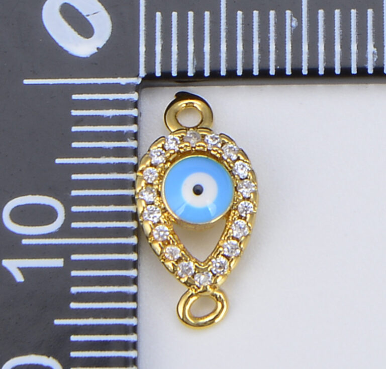 18K Gold Filled Enamel Blue Evil Eye Connector, CN412