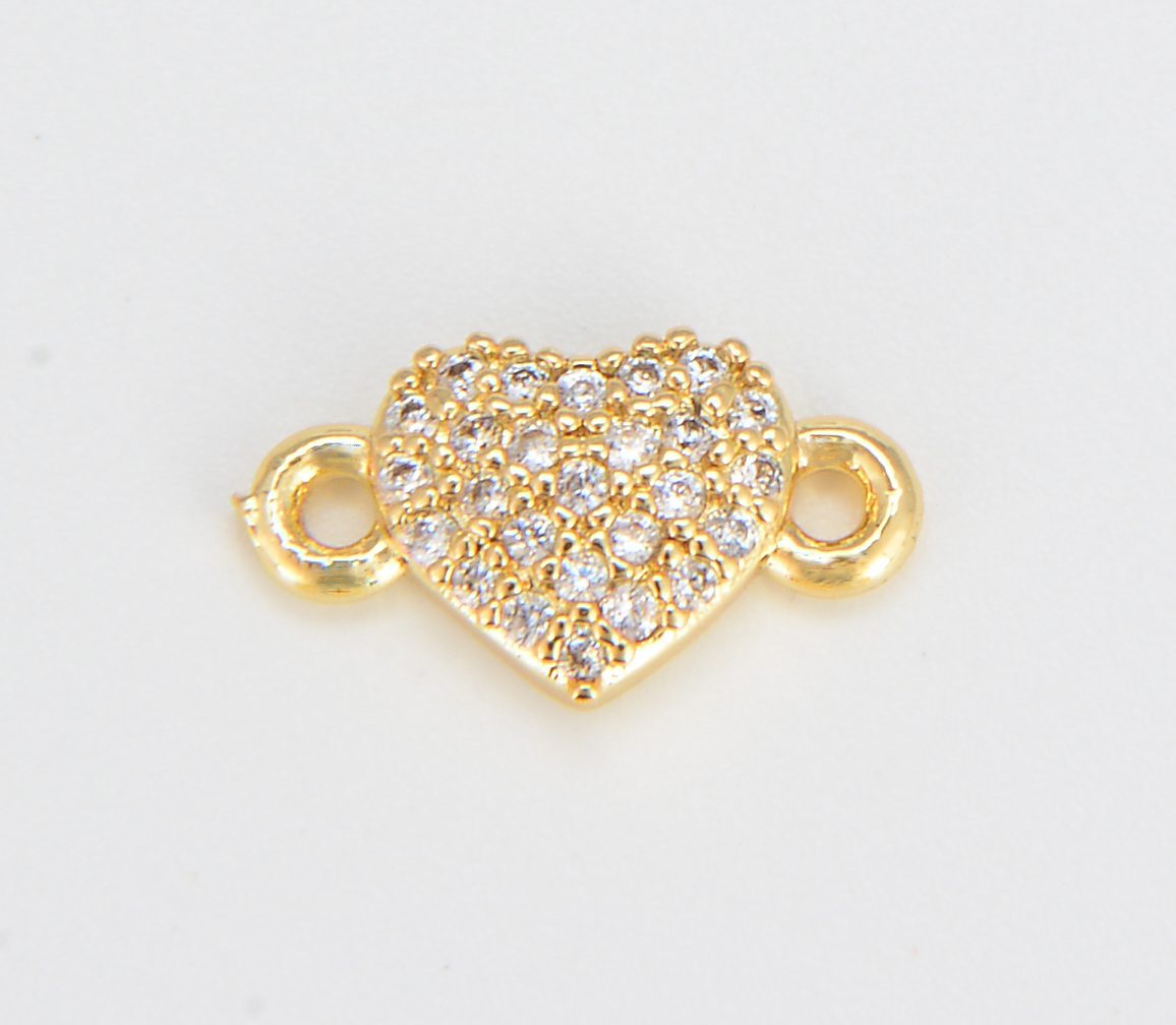 18K Gold Filled Micro Pave Heart Connector, Dainty Heart Charm Connector, Heart Link Connector for Bracelet Necklace Supply, 12x6mm, CN415